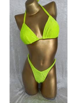 Neon Yellow Crushed Velvet Posing Bikini