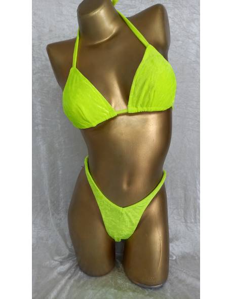 Neon Yellow Crushed Velvet Posing Bikini